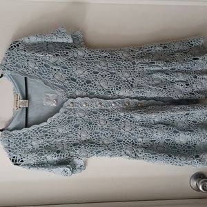 Seventh Avenue baby blue crocheted lined button down top/ size Med NWT